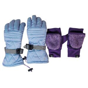Champion C9 2 Pairs Ski Gloves Cinch Waterproof Faux Fur Flip Mittens Size 4/7